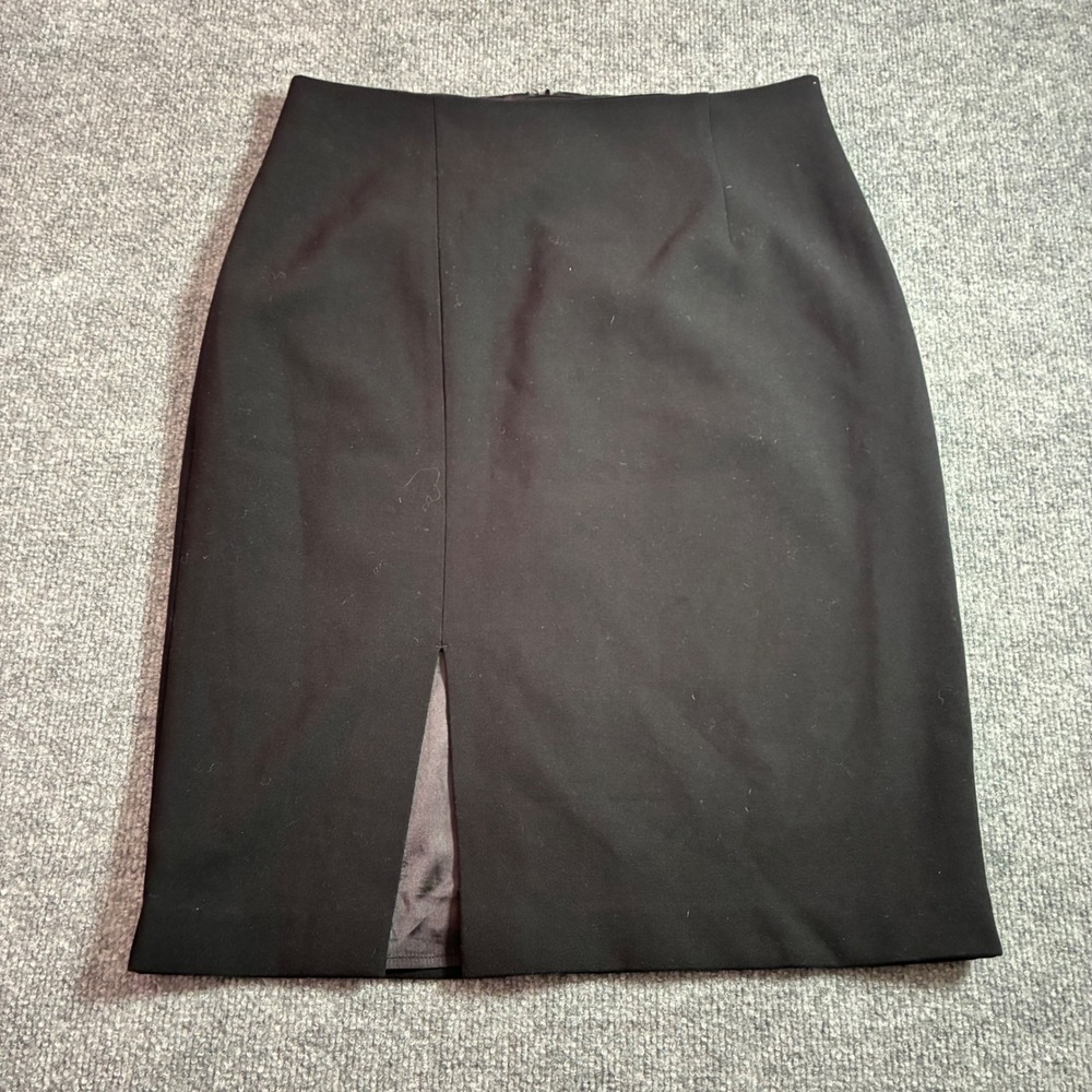 Ellen Tracy Pencil Skirt Womens 10 Black Stretch Front‎ Slit Lined